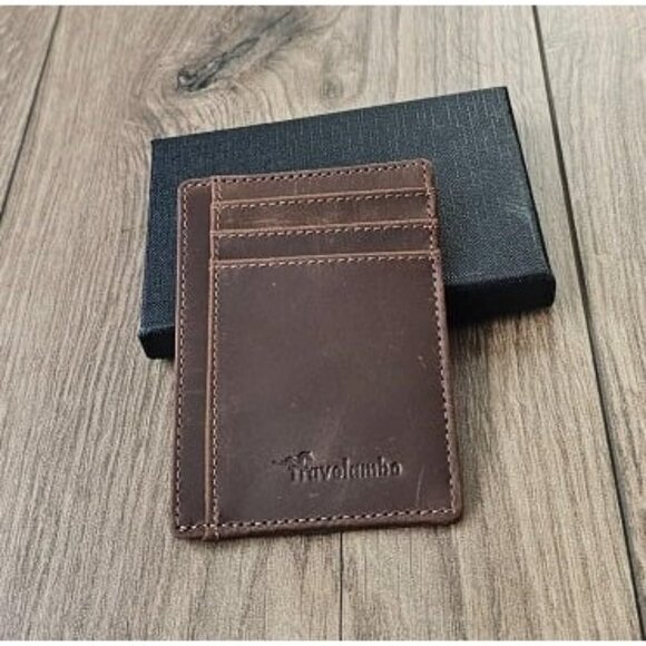 New Slim Wallet Front Pocket Minimalist Leather RFID Blocking Medium Size - Picture 1 of 2
